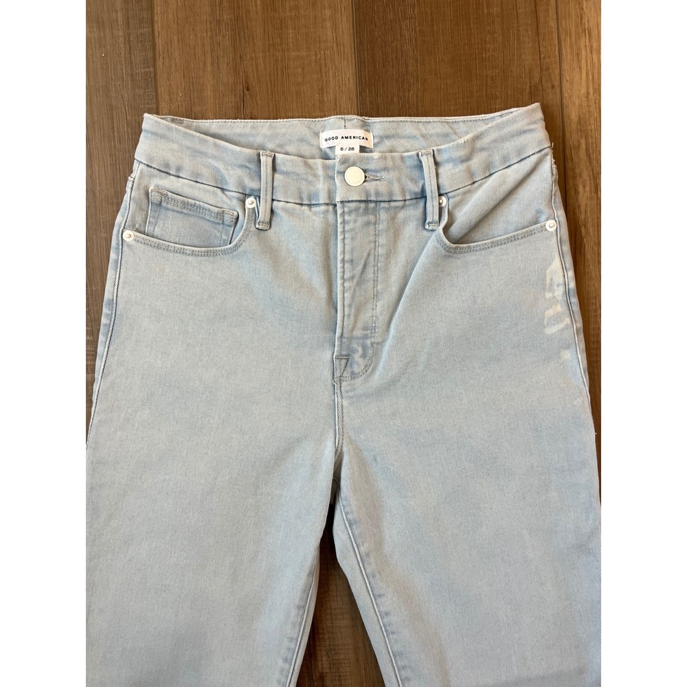 Good‎ American Good Straight High Rise Jeans Light Blue Wash Size 6/28 - Picture 6 of 12